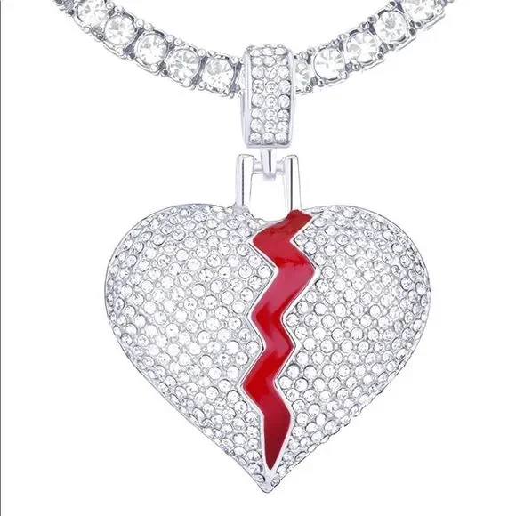Broken Heart Iced Out Pendant & 24 Tennis Chain